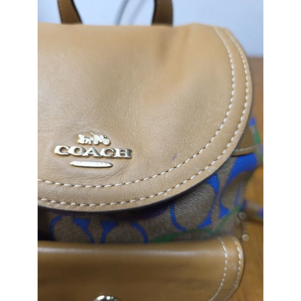 Coach Pennie Backpack 22 Rainbow Signature Mini Backpack Leather W/Wallet